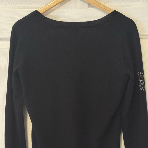 Skull Cashmere By Oats Black 100% Cashmere Knit Sweater Women’s M Rhinestone - Picture 4 of 6
